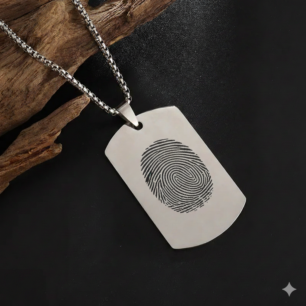 Custom text engraved dog tag necklace in silver-toned stainless steel waterproof and hypoallergenic premium personalized gift for men and teens in USA Canada