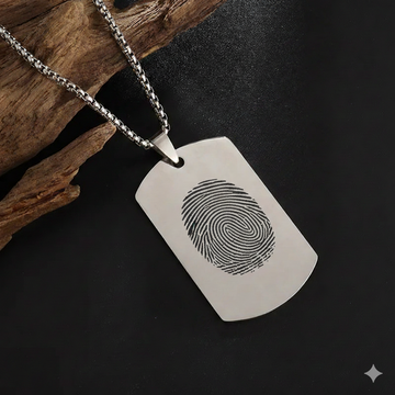 Custom text engraved dog tag necklace in silver-toned stainless steel waterproof and hypoallergenic premium personalized gift for men and teens in USA Canada