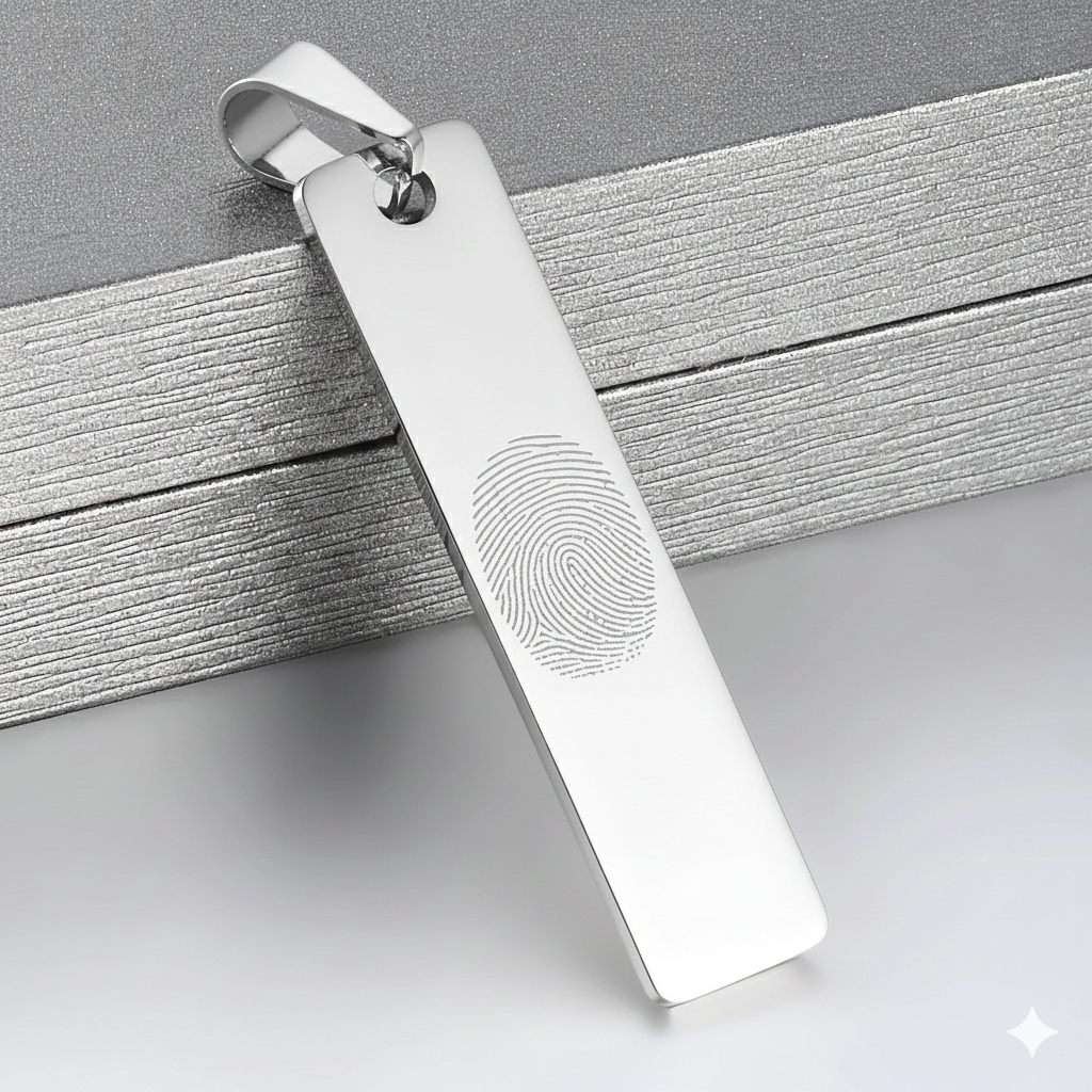 Personalized Fingerprint Vertical Bar Necklace - Waterproof Stainless Steel Premium Keepsake 