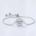 Custom photo engraved round charm bolo bracelet in silver-toned stainless steel anti-tarnish and hypoallergenic personalized gift