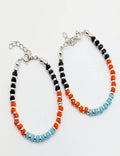 Sky Blue Orange Black Beads Bracelet - Anklet Pair S925 Silver