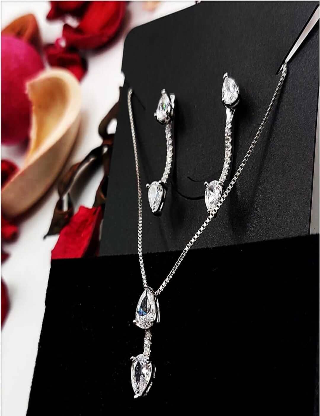 Two Drop Opp S925 Silver Necklace Earring Set