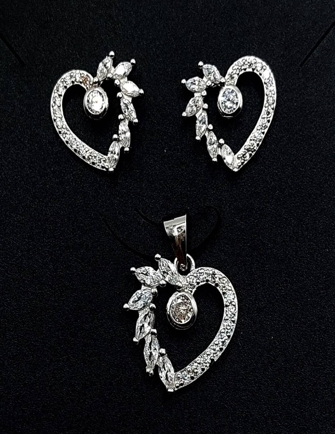 Two Shade Heart S925 Silver Pendant Set