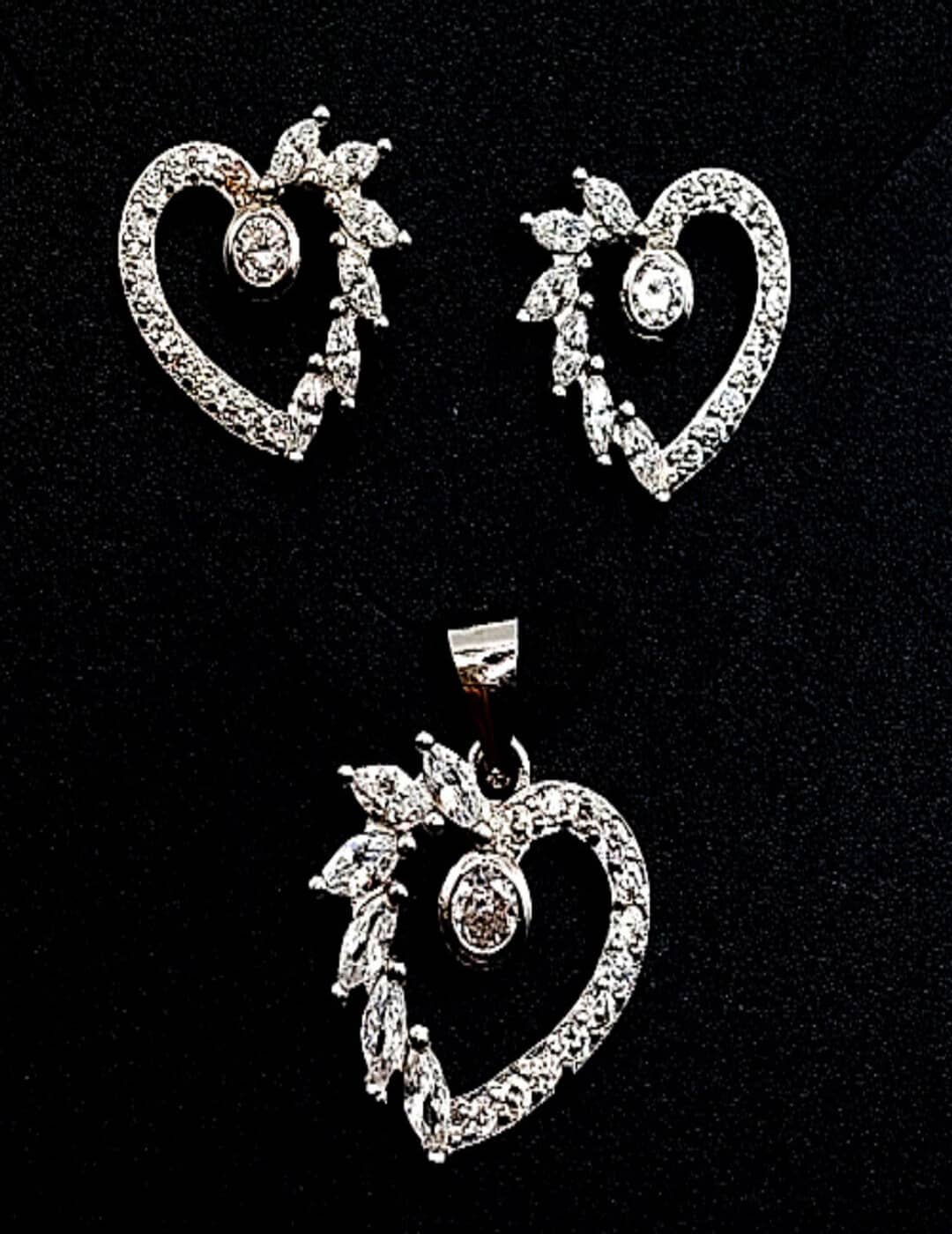 Two Shade Heart S925 Silver Pendant Set