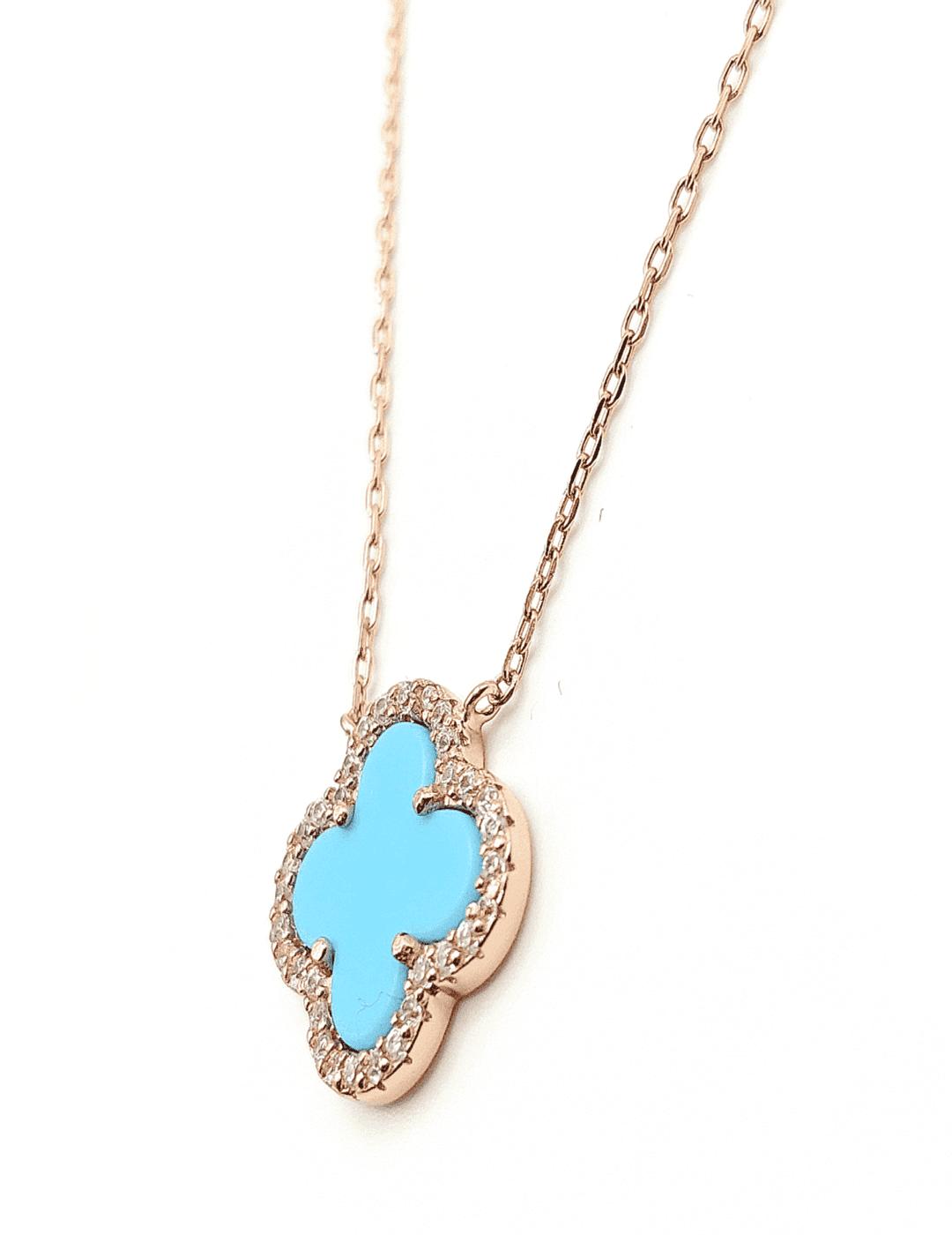 Van Cleef Blue On A Rose Gold Finish S925 Silver Necklace