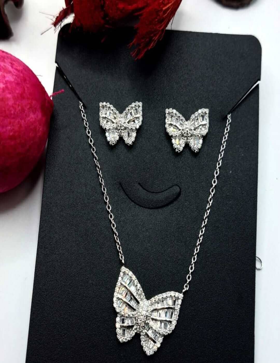 White Butterfly S925 Silver Necklace Set